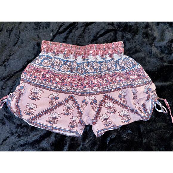 NWOT BLUE BOHEME BOHO GAUZE LAVENDER BLOCK PRINT SHORTS INDIA FRANCE ONE SIZE - Picture 4 of 7